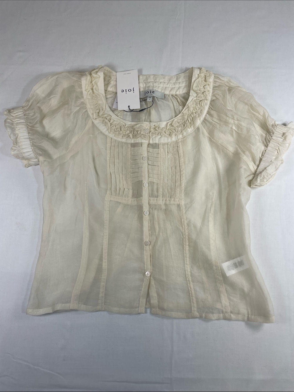 Joie Butter Ruffled Collar Short Sleeve Button crop S delicate ethereal fairy